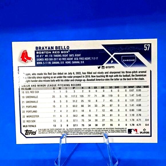 2023 Topps Chrome -Red Sox  Brayan Bello #57 (RC) - Picture 8 of 8